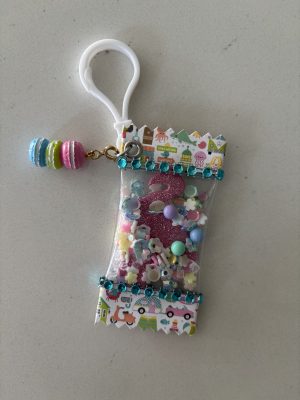 Candy Wrapper Bag Charm - Flamingo with Macarons