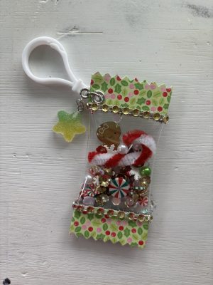 Candy Wrapper Bag Charm - Gingie, Candy Cane Christmas